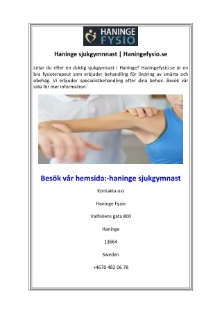 Haninge sjukgymnnast  Haningefysio.se