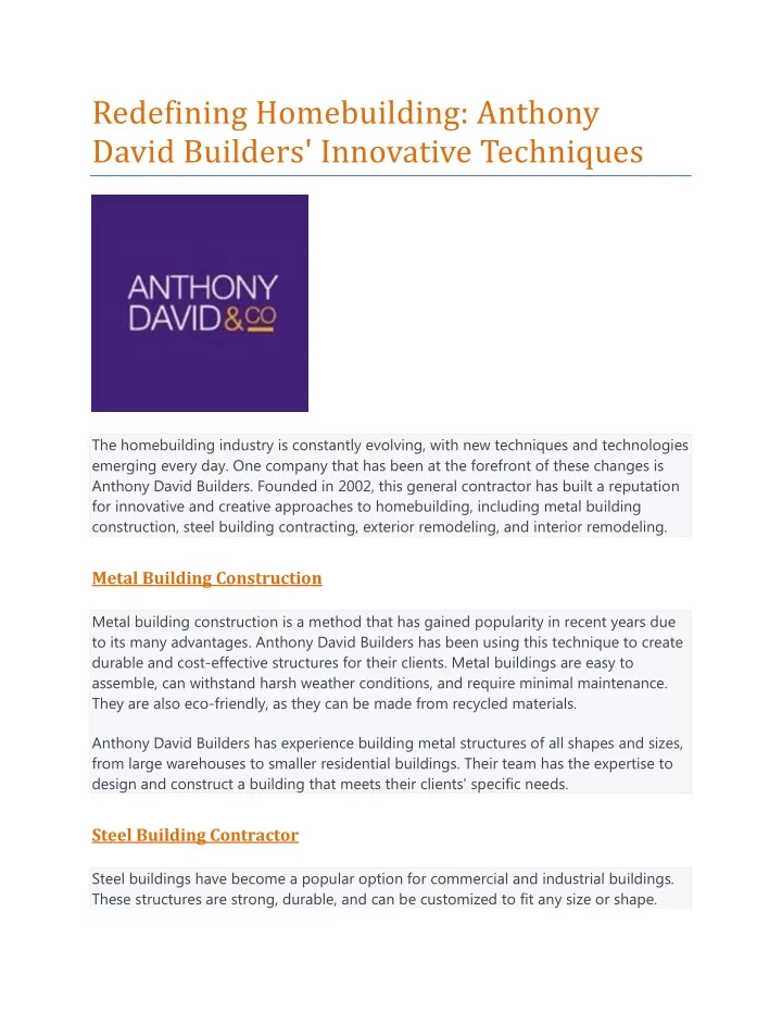 redefining homebuilding anthony david builders