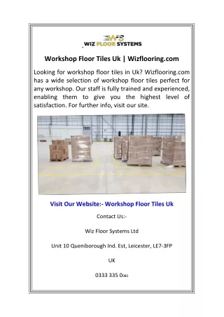 Workshop Floor Tiles Uk  Wizflooring.com