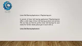 Linear Ball Bearing Applications  Mag-bearing.com