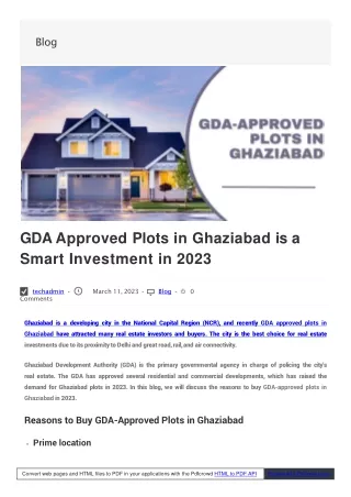GDA Approved Plots in Ghaziabad is a Smart Investment in 2023