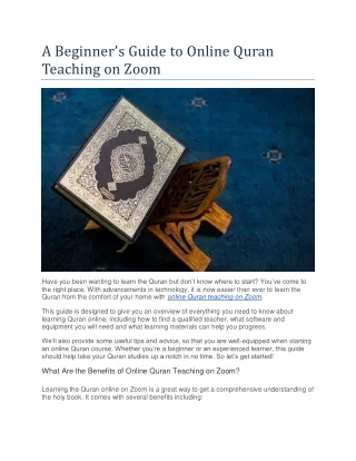 A Beginner’s Guide to Online Quran Teaching on Zoom