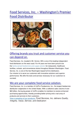 Food Services, Inc.  Skagit County Restaurant Suppliers  Food Distributors