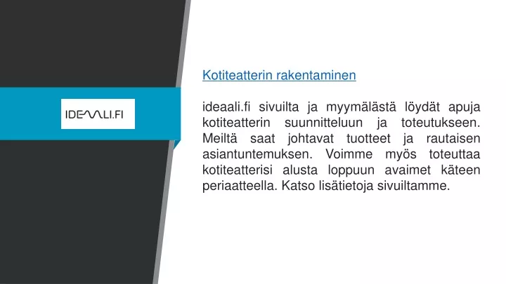 kotiteatterin rakentaminen ideaali fi sivuilta