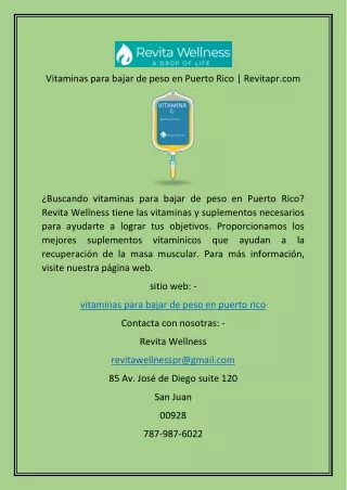 Vitaminas para bajar de peso en Puerto Rico  Revitapr