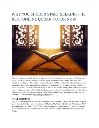 WHY YOU SHOULD START SEEKING THE BEST ONLINE QURAN TUTOR NOW