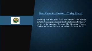 Best Team for Dream11 Today Match  Fantasypandit.com