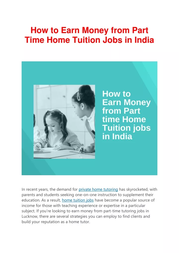 how to earn money from part time home tuition