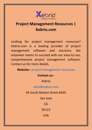 Project Management Resources  Xebrio