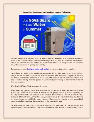 Protect Your Water Supply with Nova Guard Insulated Tank Jackets