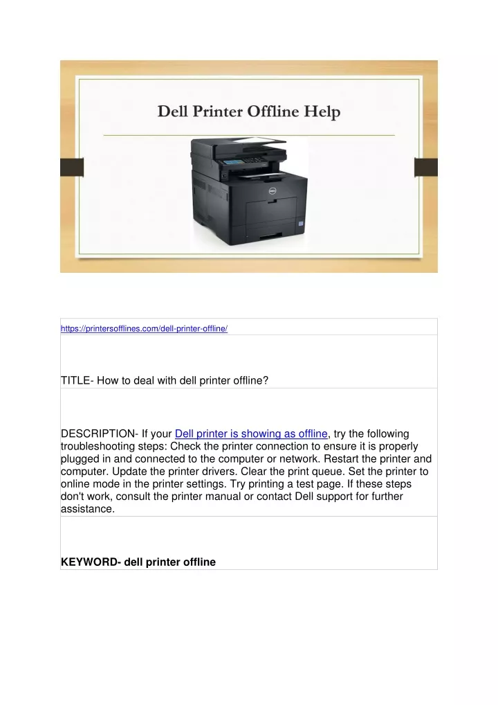 https printersofflines com dell printer offline