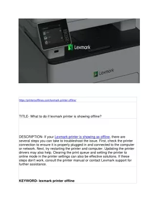 What to do if lexmark printer is showing offline?