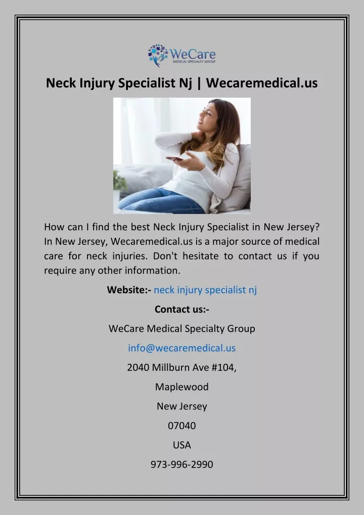 neck injury specialist nj wecaremedical us