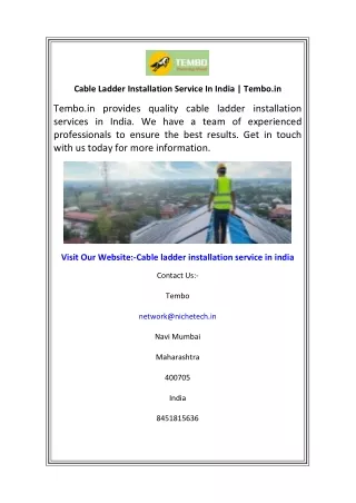 Cable Ladder Installation Service In India  Tembo.in