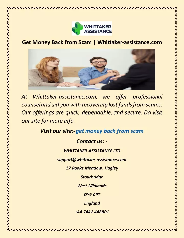 get money back from scam whittaker assistance com