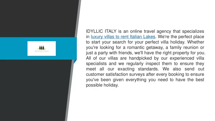 idyllic italy is an online travel agency that