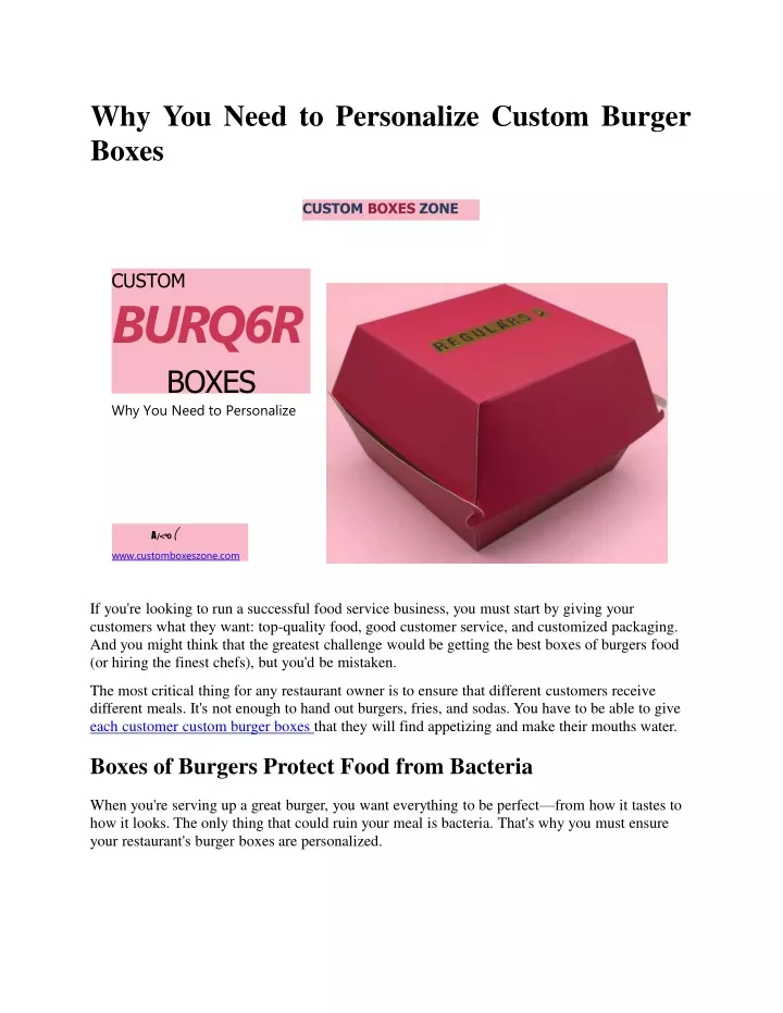 why you need to personalize custom burger boxes