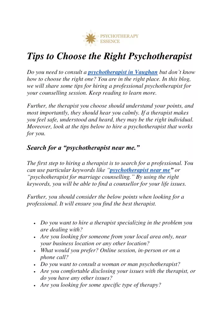 tips to choose the right psychotherapist