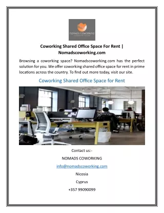 Coworking Shared Office Space For Rent | Nomadscoworking.com