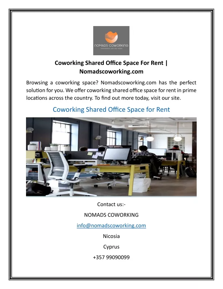 coworking shared office space for rent