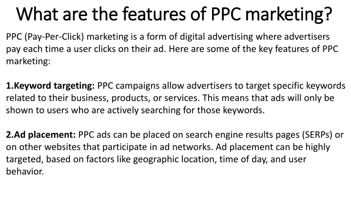 what are the features of ppc marketing