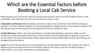 Which are the Essential Factors before Booking a Local Cab Service