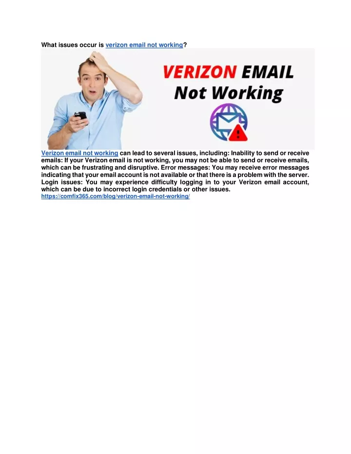 what issues occur is verizon email not working