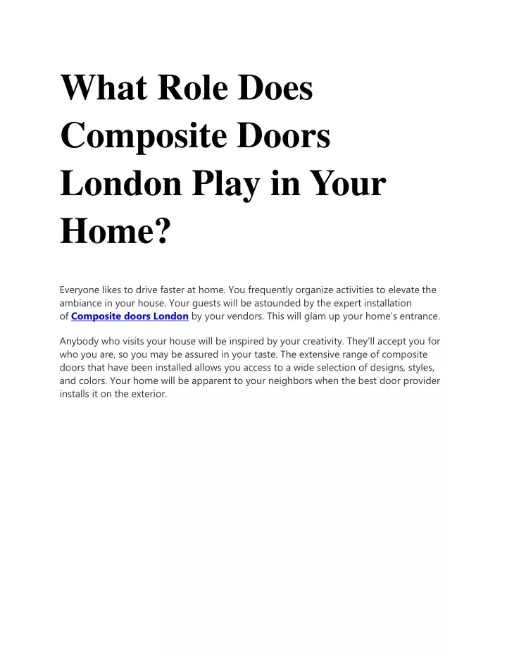 what role does composite doors london play