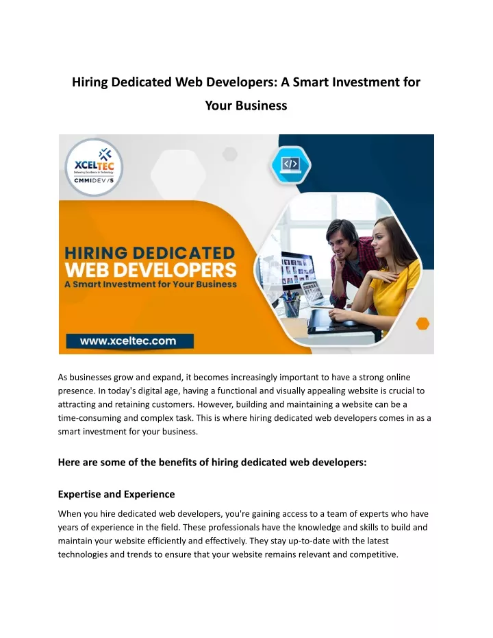 hiring dedicated web developers a smart
