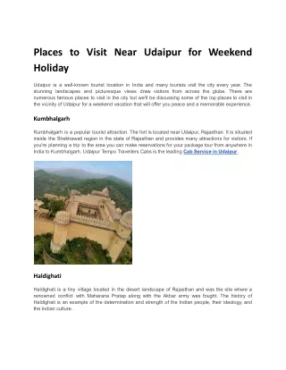 Places to Visit Near Udaipur for Weekend Holiday