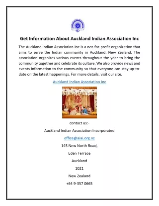 Get Information About Auckland Indian Association Inc