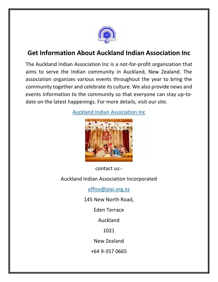 get information about auckland indian association