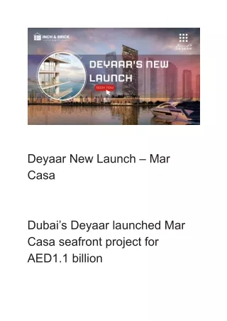 Deyaar New Launch – Mar Casa