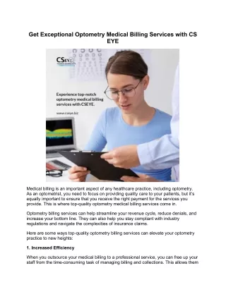 Get Exceptional Optometry Medical Billing Services with CS EYE