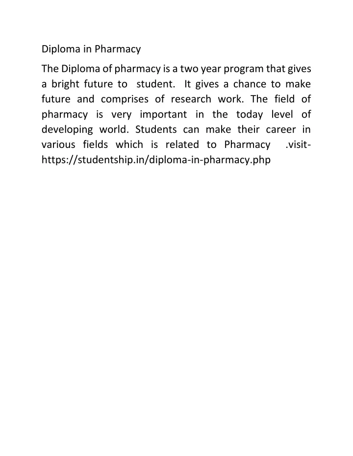 diploma in pharmacy the diploma of pharmacy