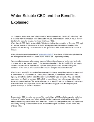Water Soluble CBD and the Benefits Explained