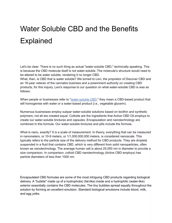 water soluble cbd and the benefits