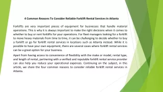 Numerous Benefits Of Forklift Rental Service In Atlanta