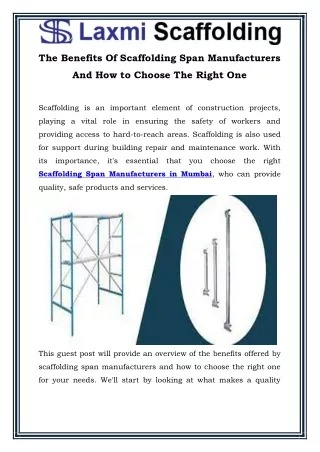 The Benefits Of Scaffolding Span Manufacturers And How to Choose The Right One