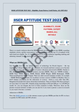 iiser aptitude test 2023 eligibility exam pattern