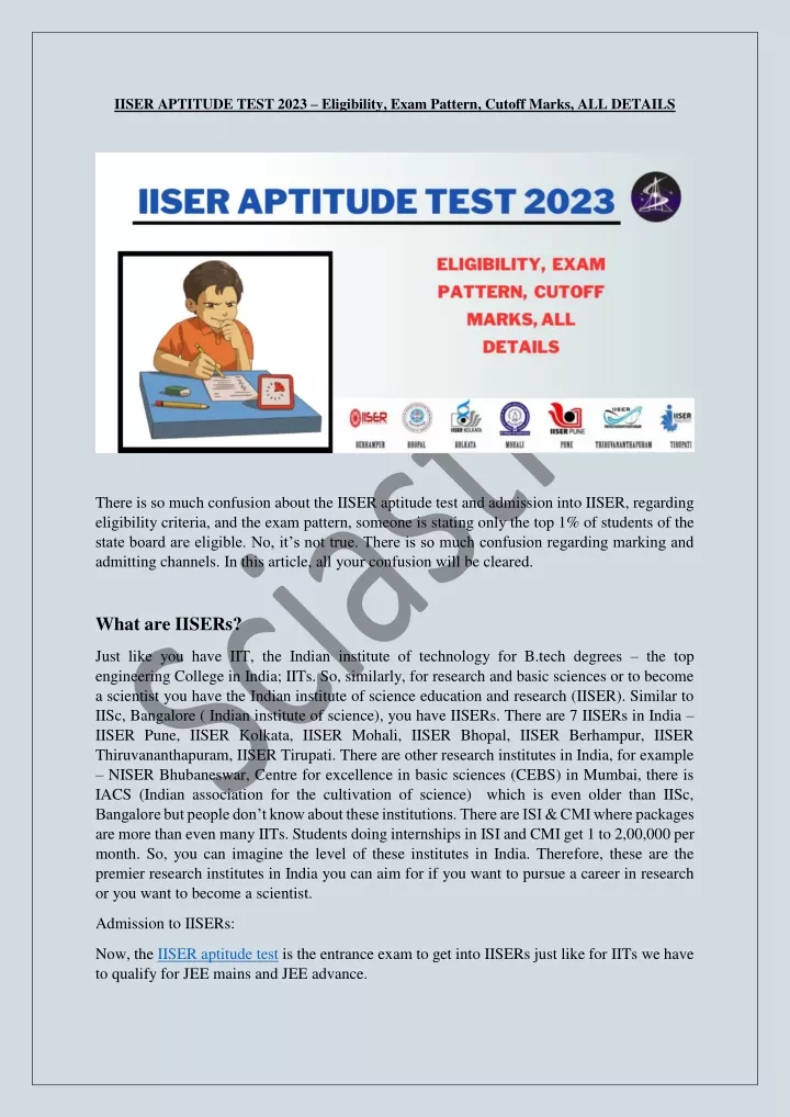 iiser aptitude test 2023 eligibility exam pattern