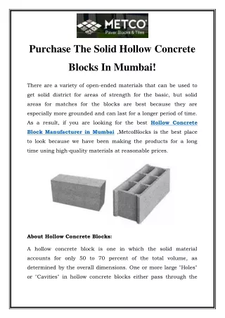 Hollow Concrete Block Manufacturer in Mumbai Call-8484930580