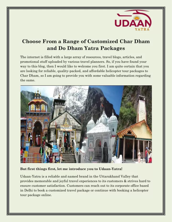 choose from a range of customized char dham