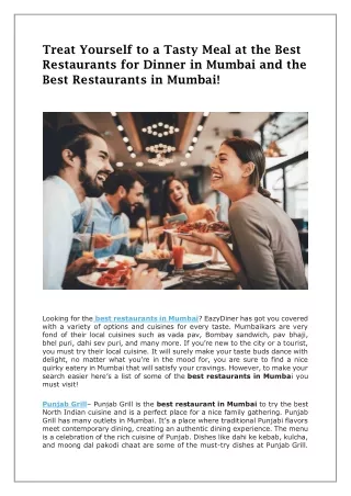 Treat Yourself to a Tasty Meal at the Best Restaurants for Dinner in Mumbai