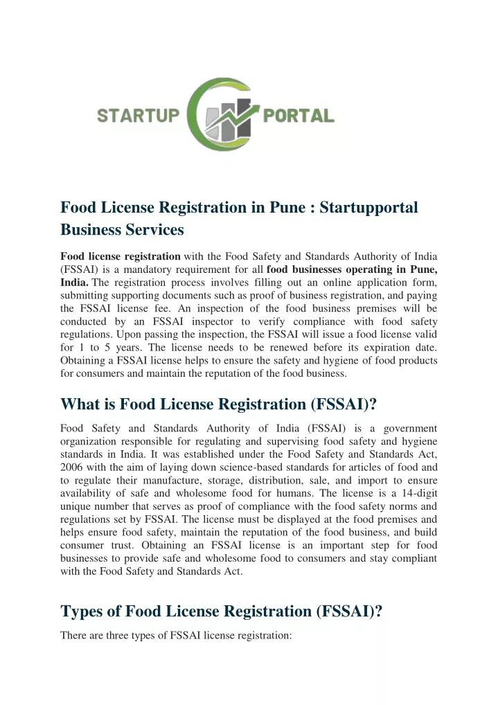 food license registration in pune startupportal