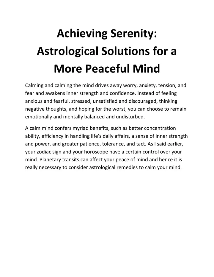 achieving serenity astrological solutions