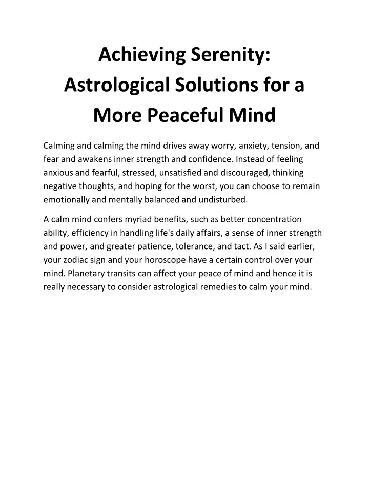 achieving serenity astrological solutions for a more peaceful mind