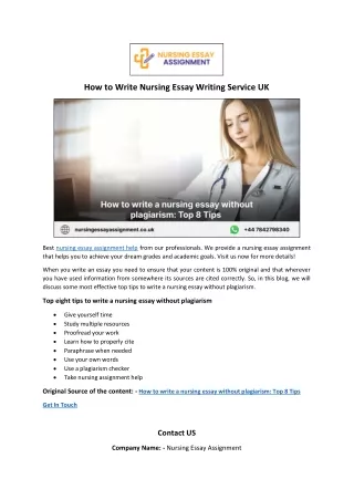 How to Write Nursing Essay Writing Service UK