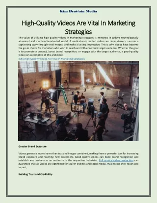High-Quality Videos Are Vital In Marketing Strategies