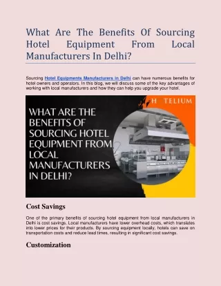 What Are The Benefits Of Sourcing Hotel Equipment From Local Manufacturers In Delhi